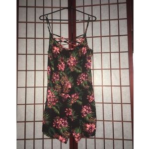 Tropical neon pink floral romper